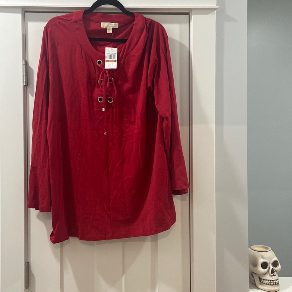 Michael Michael Kors NWT red currant tie up shirt with bell sleeves NWT 3x